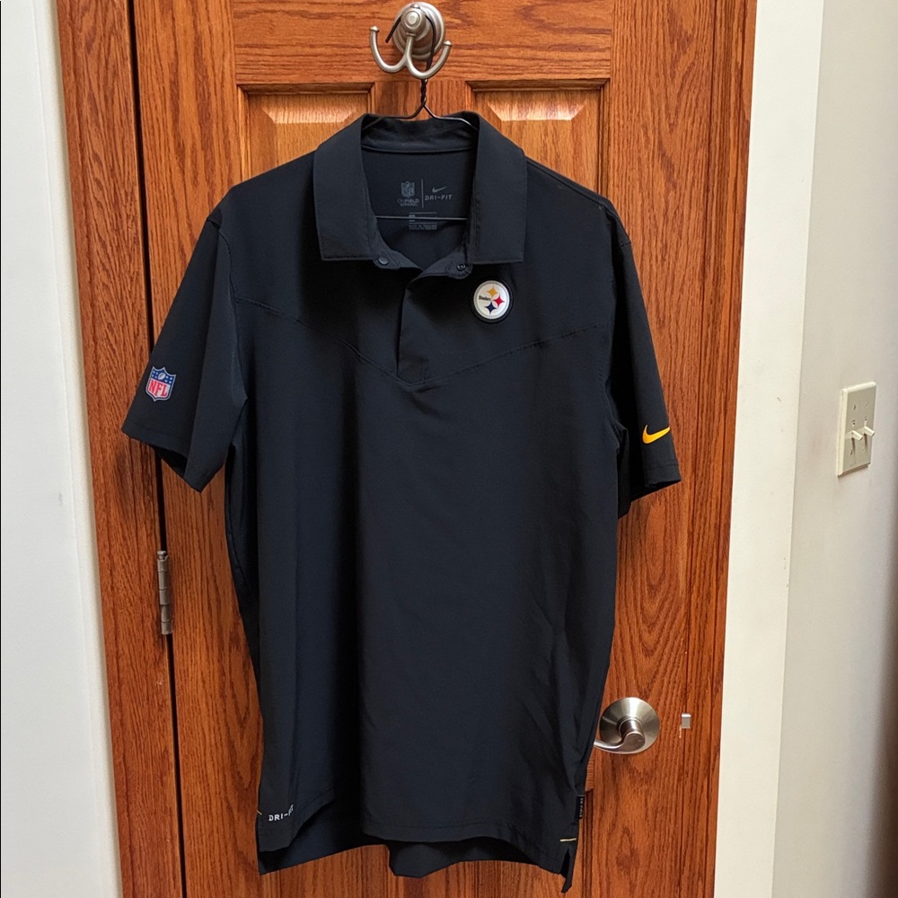 NFL Black Polo Steelers Dri-Fit Polo Shirt, Size Large